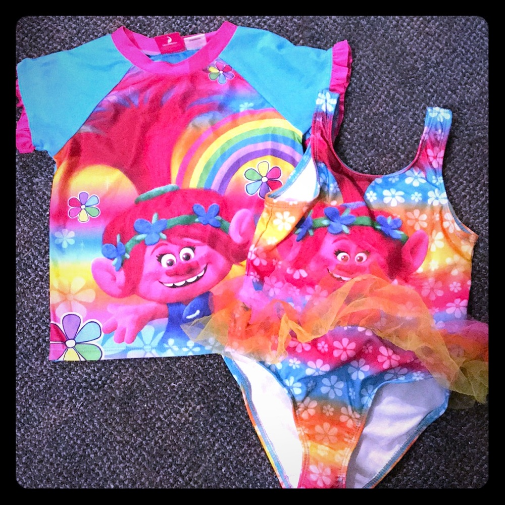 Trolls swimsuit with rash guard